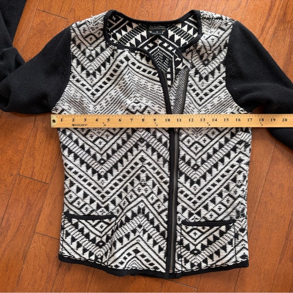 Lucky Brand Black and White Geometric Patterned Jacket Cardigan Sweater - Picture 6 of 7